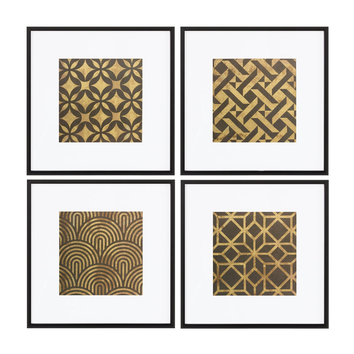 Melrose International Framed Art Deco Geometric Print (Set of 4) in White
