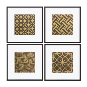 Melrose International Framed Art Deco Geometric Print (Set of 4) in White