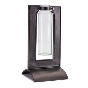Melrose International Glass bottle vase in metal holder 8"h in Black
