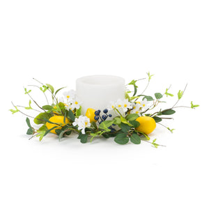 Melrose International Lemon and blue berry floral candle ring (set of 6)