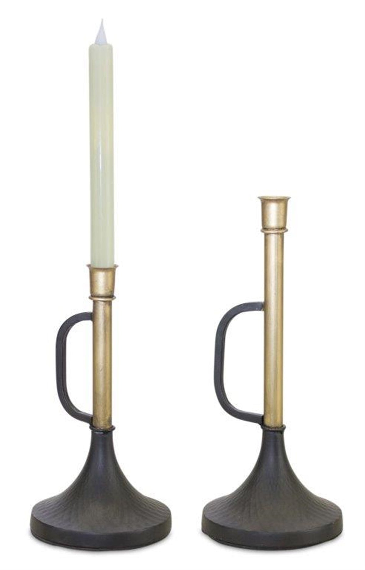 Melrose International Metal Trumpet Taper Candle Holder (Set of 2) in Black