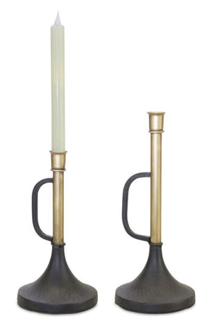 Melrose International Metal Trumpet Taper Candle Holder (Set of 2) in Black