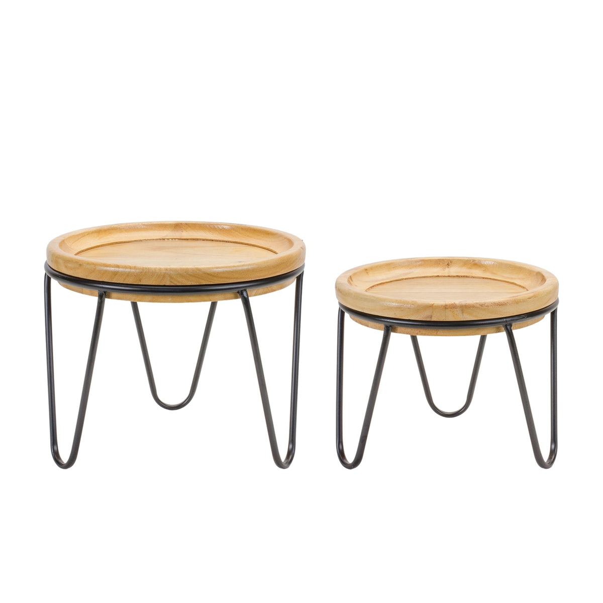 Melrose International Natural wood pedestal tray (set of 2)