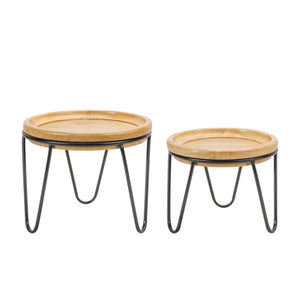 Melrose International Natural wood pedestal tray (set of 2)