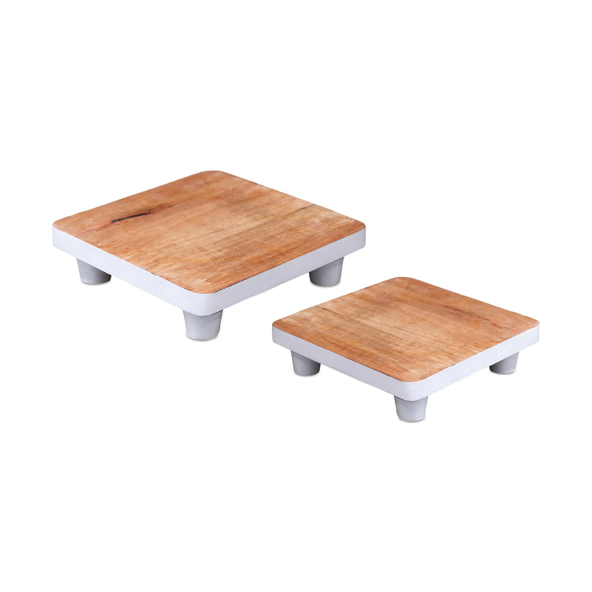 Melrose International Natural wood pedestal tray (set of 2) in Brown