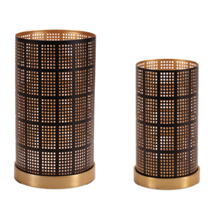 Melrose International Punched Metal Candle Holder (Set of 2) in Black