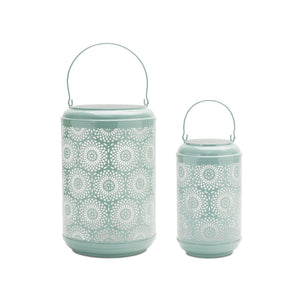 Melrose International Punched Metal Candle Holder (Set of 2) in Green