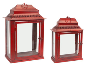 Melrose International Traditional Red Metal Rectangle Lantern (Set of 3)