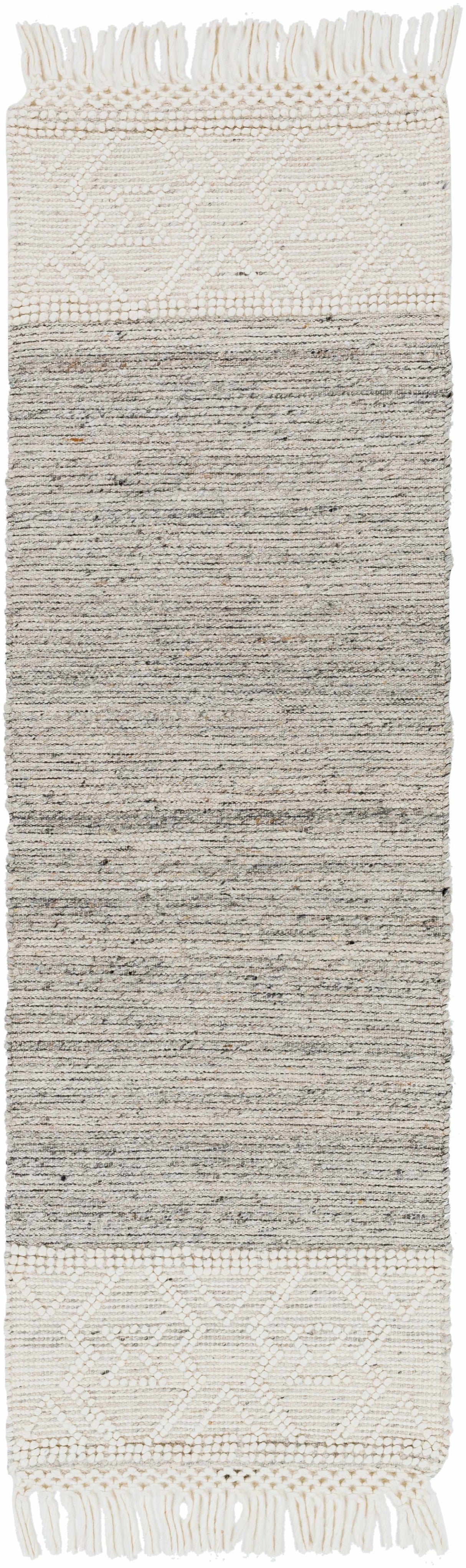 Cream Magnaga Wool Blend Braided Tassel Area Rug - Clearance