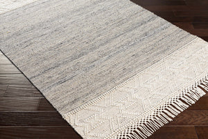 Cream Magnaga Wool Blend Braided Tassel Area Rug - Clearance