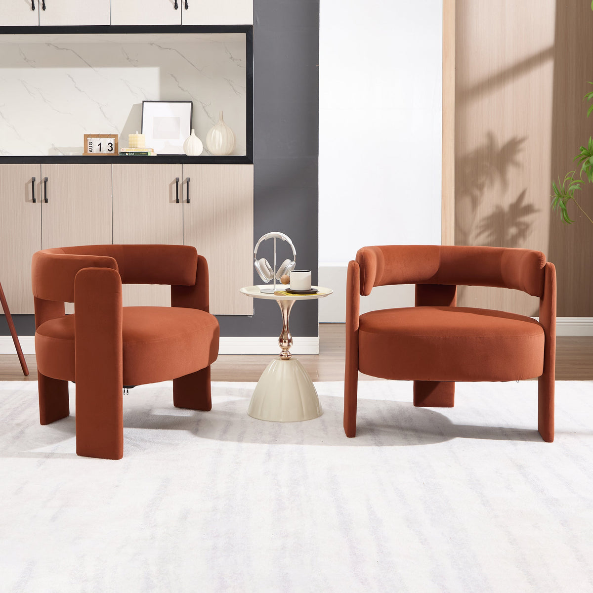 Mid-Century Modern Velvet Accent Chair with Wooden Legs - view 2