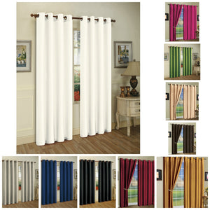 Set of Two 84" Solid Grommet Faux Silk Window Panels