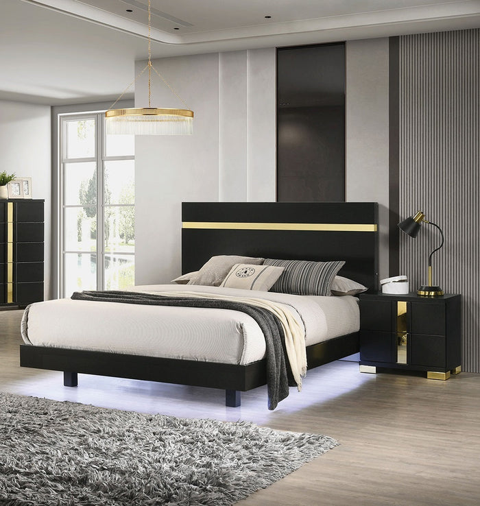 Mobilya Modern Black 3-Piece Full Size Bedroom Set with LED Lighting