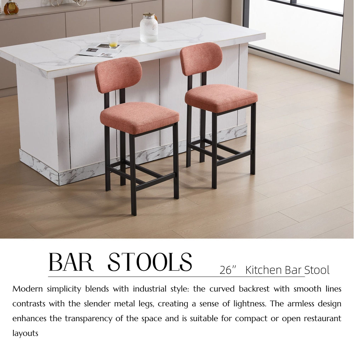 Modern Counter Height Stools Set of 2 with Reinforced Fabric Upholstery - view 7