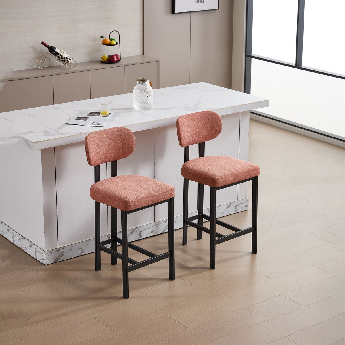 Modern Counter Height Stools Set of 2 with Reinforced Fabric Upholstery - view 2