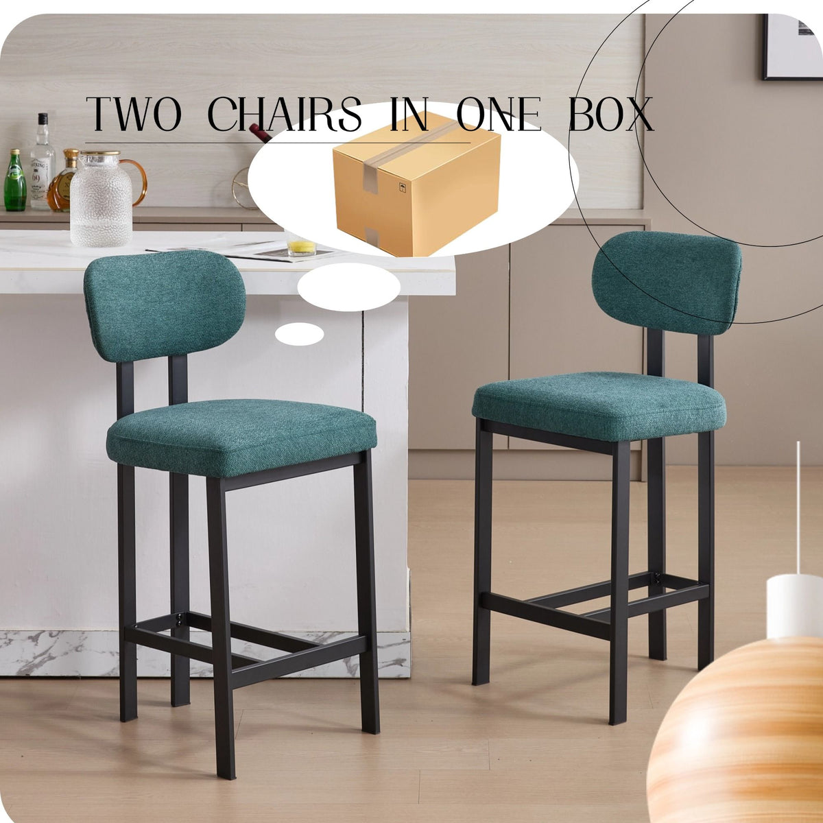 Modern Counter Height Stools Set of 2 with Reinforced Fabric Upholstery - view 4