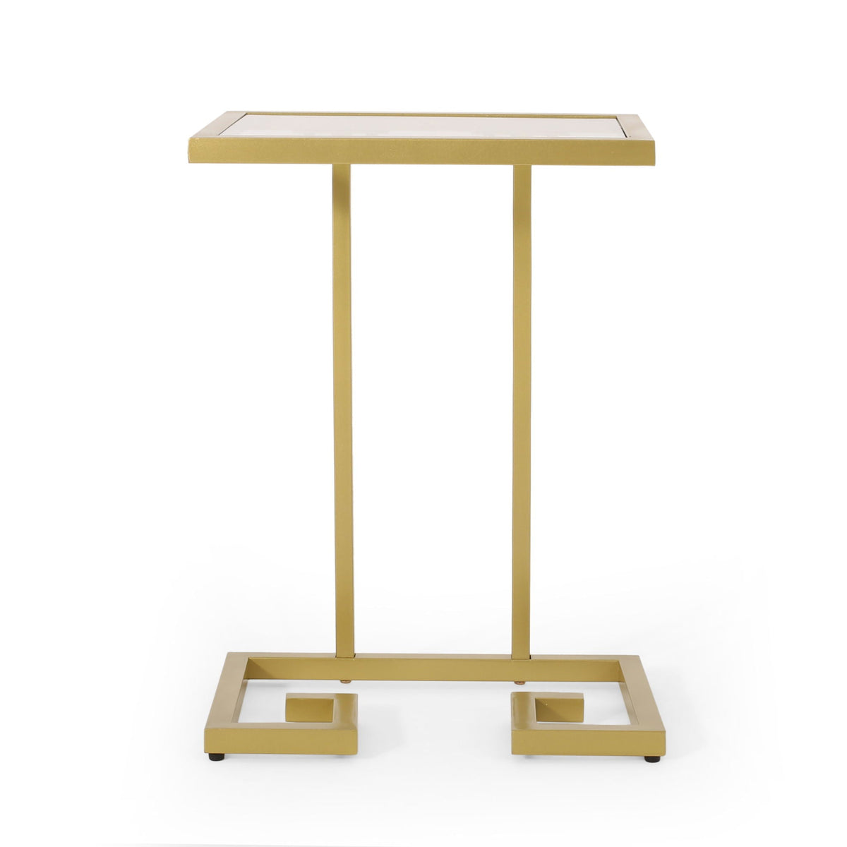 Modern Glam C Shaped End Table with Tempered Glass Top