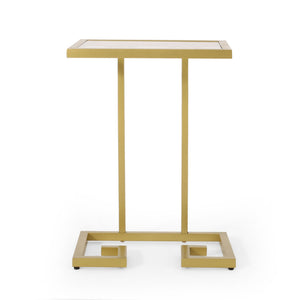 Modern Glam C Shaped End Table with Tempered Glass Top