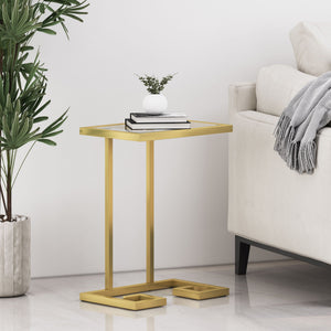 Modern Glam C Shaped End Table with Tempered Glass Top - view 2