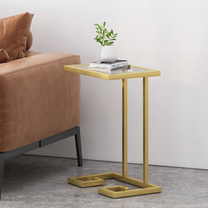 Modern Glam C Shaped End Table with Tempered Glass Top - view 3
