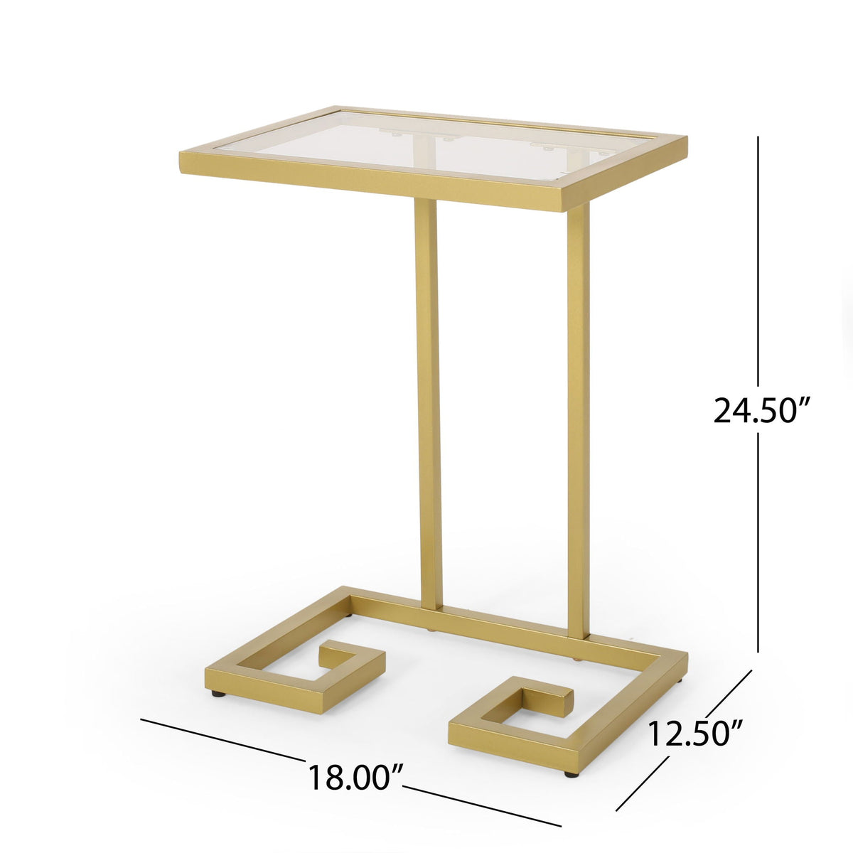 Modern Glam C Shaped End Table with Tempered Glass Top - view 4