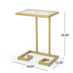 Modern Glam C Shaped End Table with Tempered Glass Top - view 4