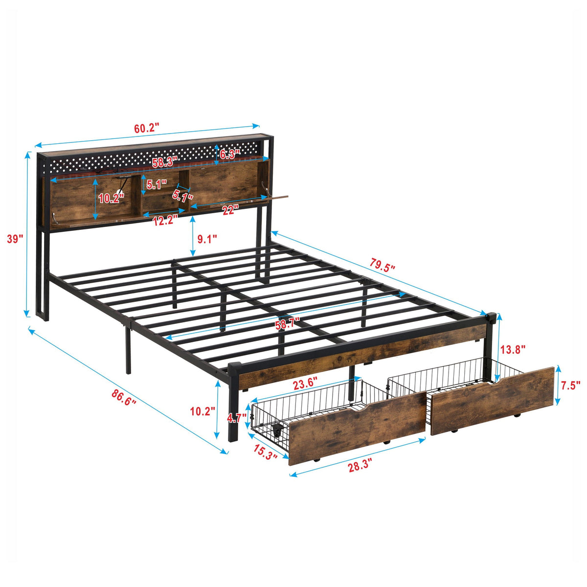 Modern Platform Storage Bed with USB Charging