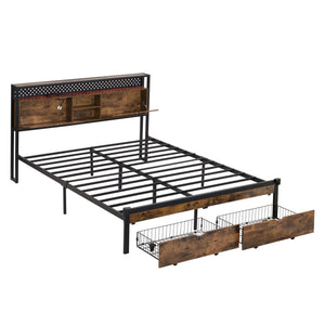 Modern Platform Storage Bed with USB Charging in Dark Brown