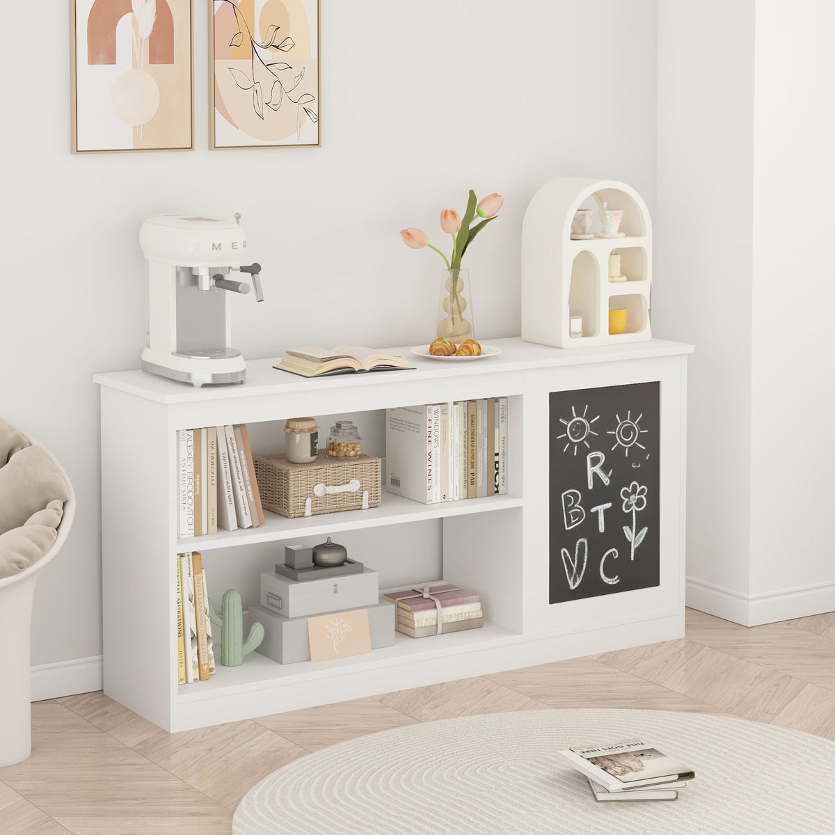 MOONRIVER 3-in-1 Bookshelf and Toy Storage Cabinet with Chalkboard - view 2