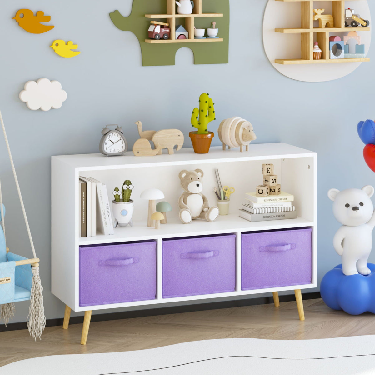 MOONRIVER Bookcase With Collapsible Drawers Organizer - view 7