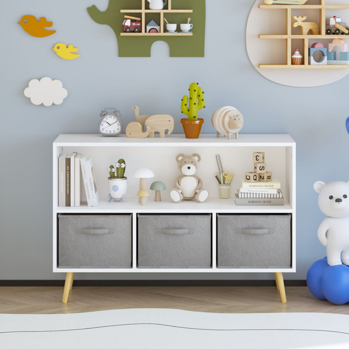MOONRIVER Bookcase With Collapsible Drawers Organizer - view 9
