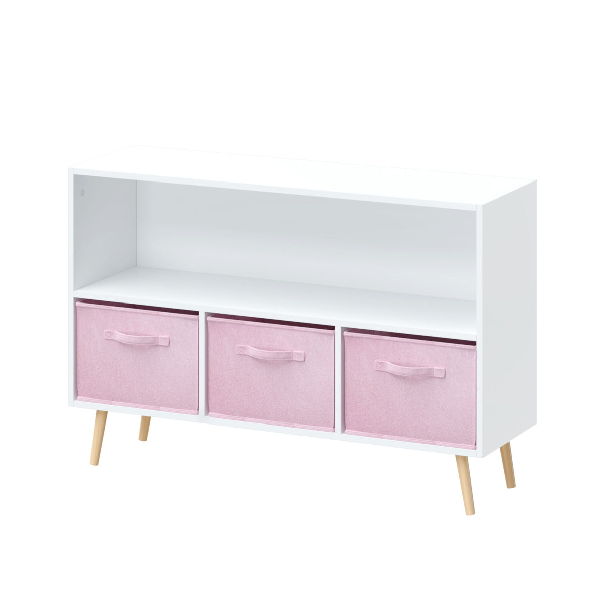 MOONRIVER Bookcase With Collapsible Drawers Organizer in Pink