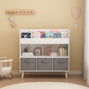 MOONRIVER Bookshelf With 3 Bins Storage Shelf for Kids - view 2