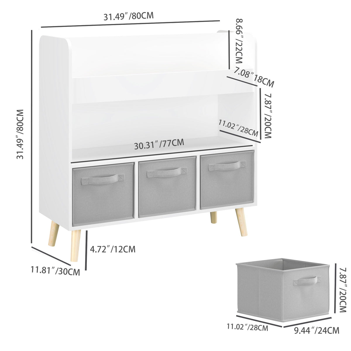 MOONRIVER Bookshelf With 3 Bins Storage Shelf for Kids - view 4
