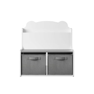 MOONRIVER White Bookshelf With Storage Bins and Bear-Shaped Backboard