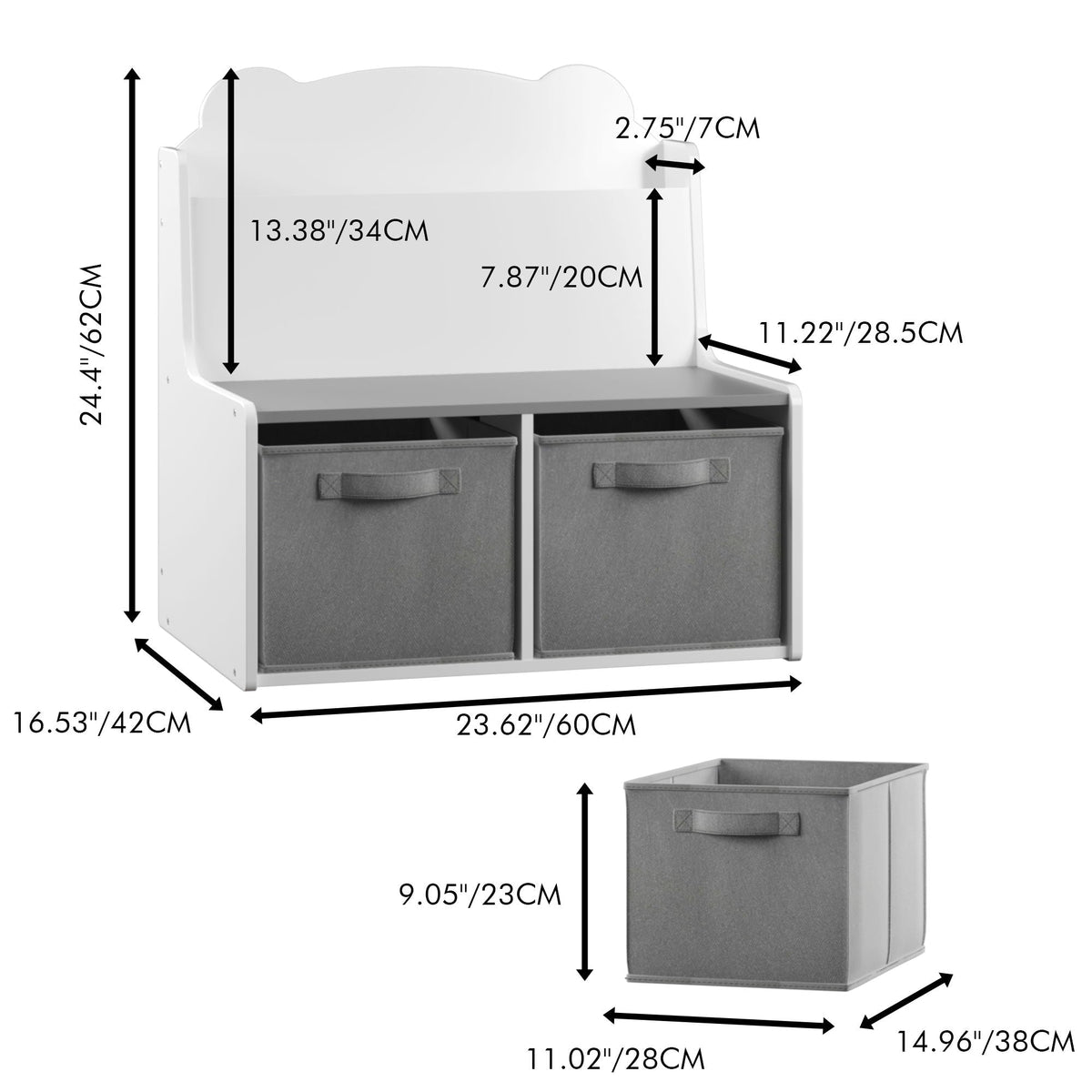 MOONRIVER White Bookshelf With Storage Bins and Bear-Shaped Backboard - view 2