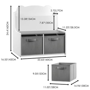 MOONRIVER White Bookshelf With Storage Bins and Bear-Shaped Backboard - view 2