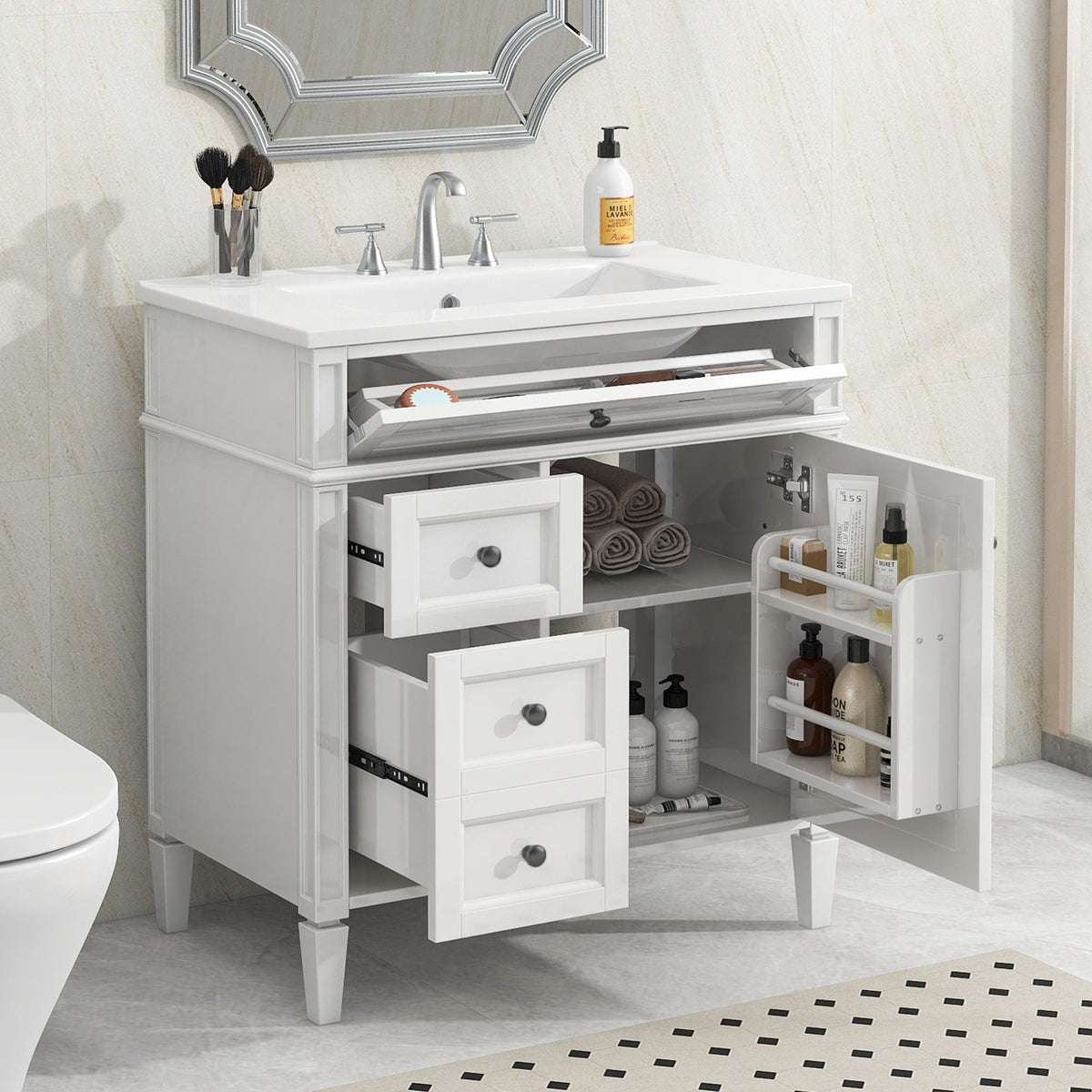 MRS Bathroom Vanity with Ceramic Sink and Multiple Storage Drawers - view 13