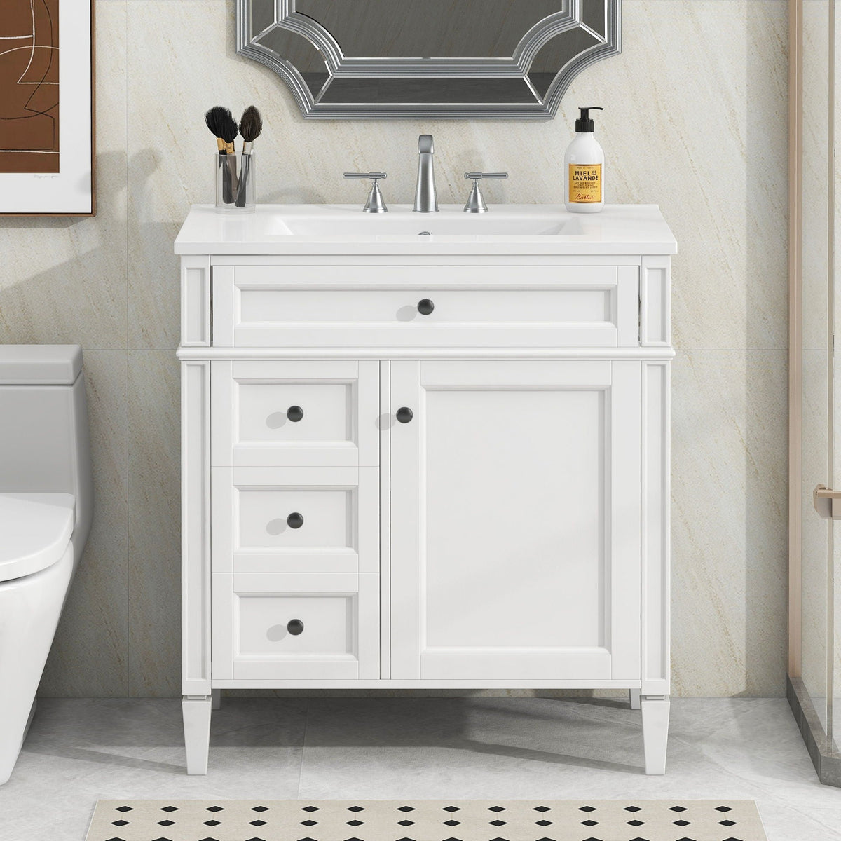 MRS Bathroom Vanity with Ceramic Sink and Multiple Storage Drawers