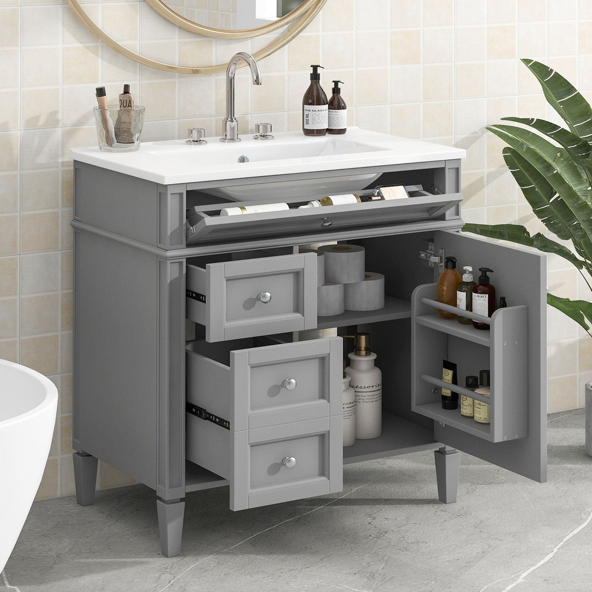 MRS Bathroom Vanity with Ceramic Sink and Multiple Storage Drawers - view 2