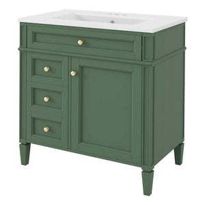 MRS Bathroom Vanity with Ceramic Sink and Multiple Storage Drawers in Dark Green