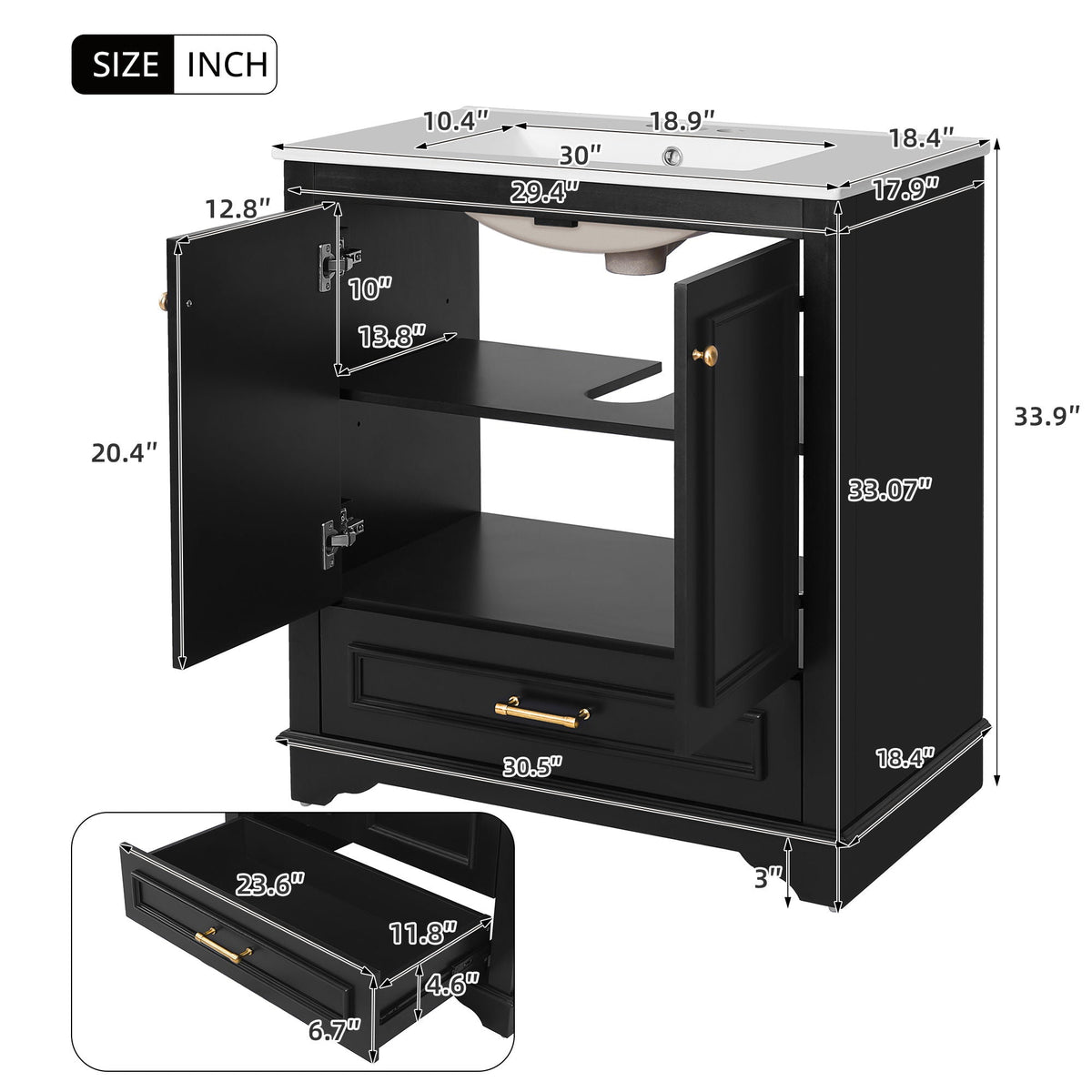 MRS Bathroom Vanity with Sink and Adjustable Shelf - view 8