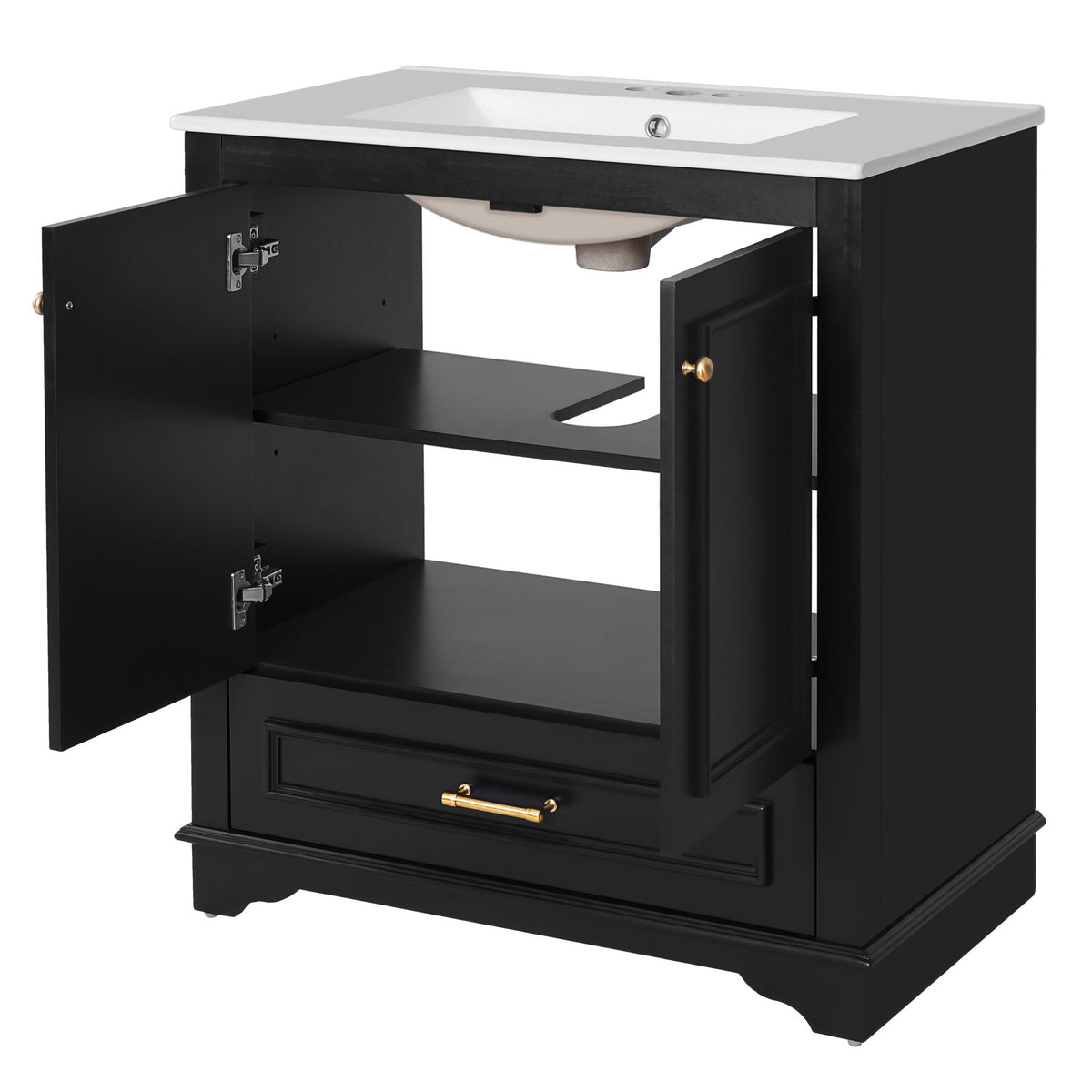 MRS Bathroom Vanity with Sink and Adjustable Shelf in Black