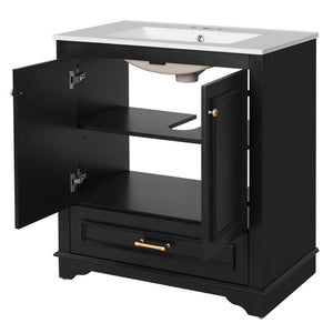 MRS Bathroom Vanity with Sink and Adjustable Shelf in Black