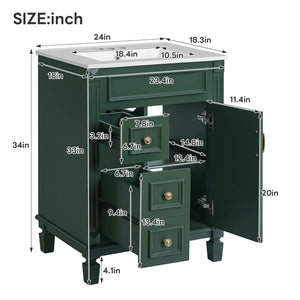 MRS Compact Bathroom Vanity with Ceramic Sink and Storage Drawers - view 7