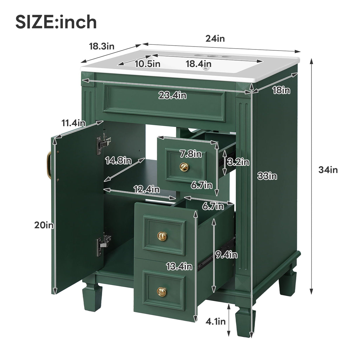 MRS Compact Bathroom Vanity with Ceramic Sink and Storage Drawers - view 12