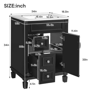 MRS Compact Bathroom Vanity with Ceramic Sink and Storage Drawers - view 13