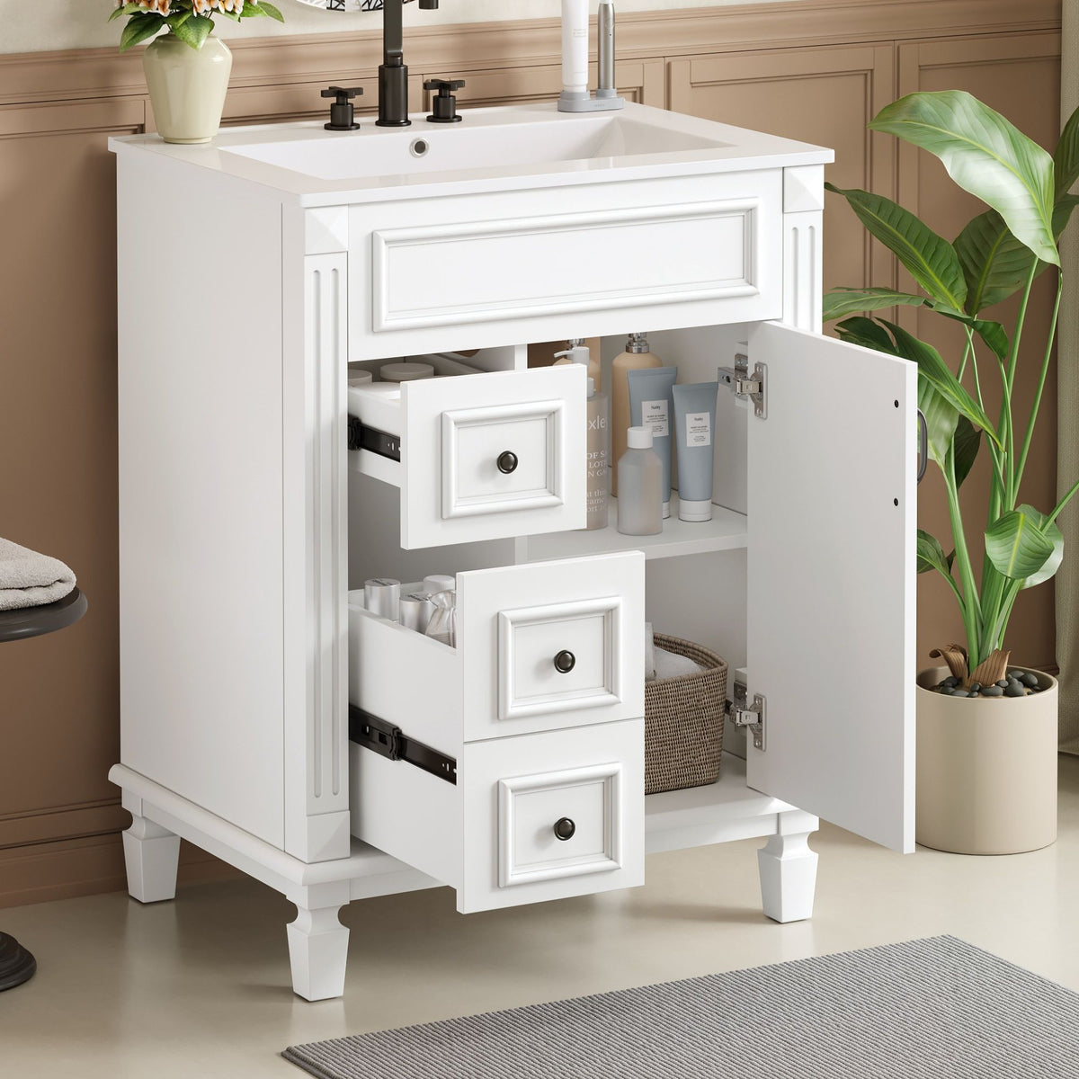MRS Compact Bathroom Vanity with Ceramic Sink and Storage Drawers - view 17