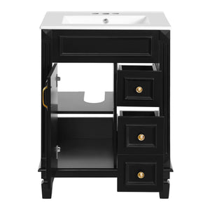MRS Compact Bathroom Vanity with Ceramic Sink and Storage Drawers in Black