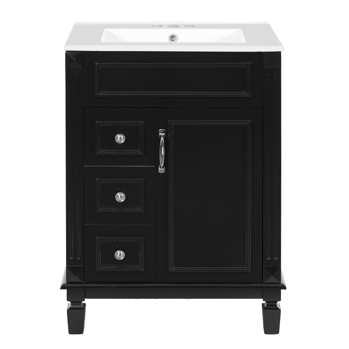 MRS Compact Bathroom Vanity with Ceramic Sink and Storage Drawers in Black - view 2